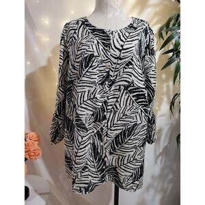 Cynthia Rowley Leaf Print 100% Linen Shell Button Blouse Womens Plus Size 2X Top